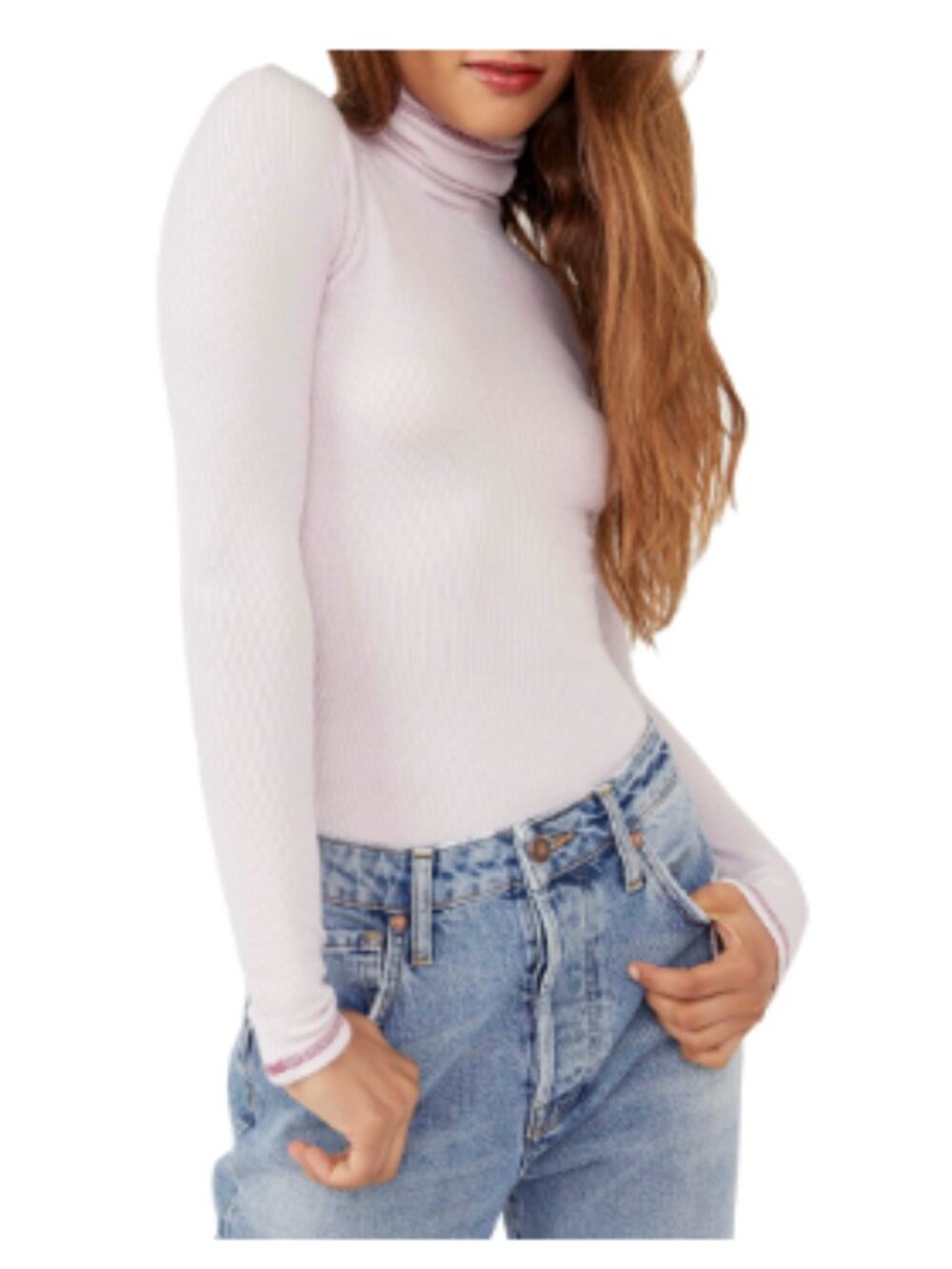 Free People Hi Hon Turtleneck Top LILAC Size M